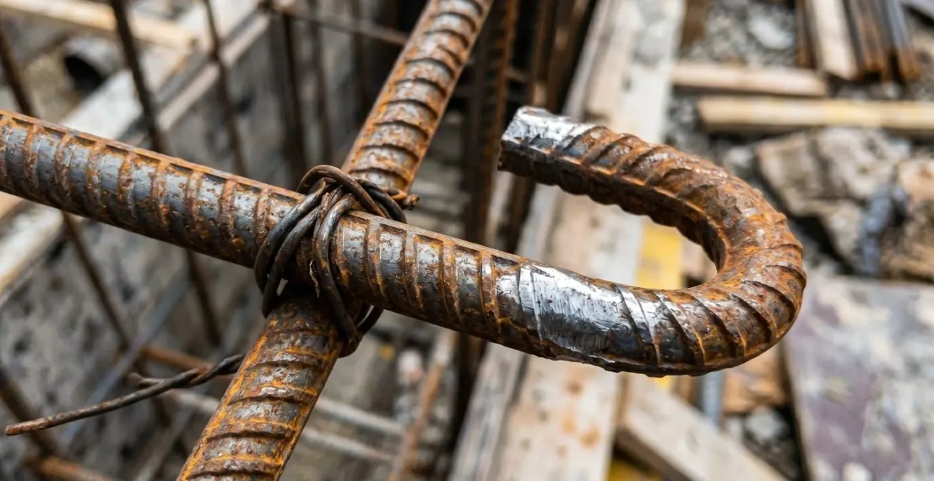 Ferraillage d'acier pour porte-à-faux de balcon en béton armé avec ancrage dans la structure