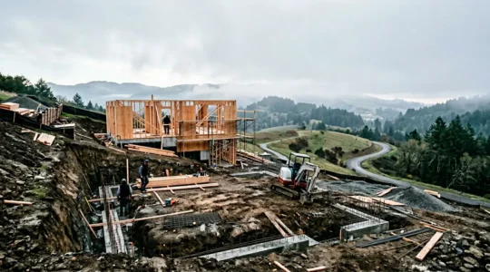 Chantier de construction sur terrain complexe avec fondations spéciales en cours