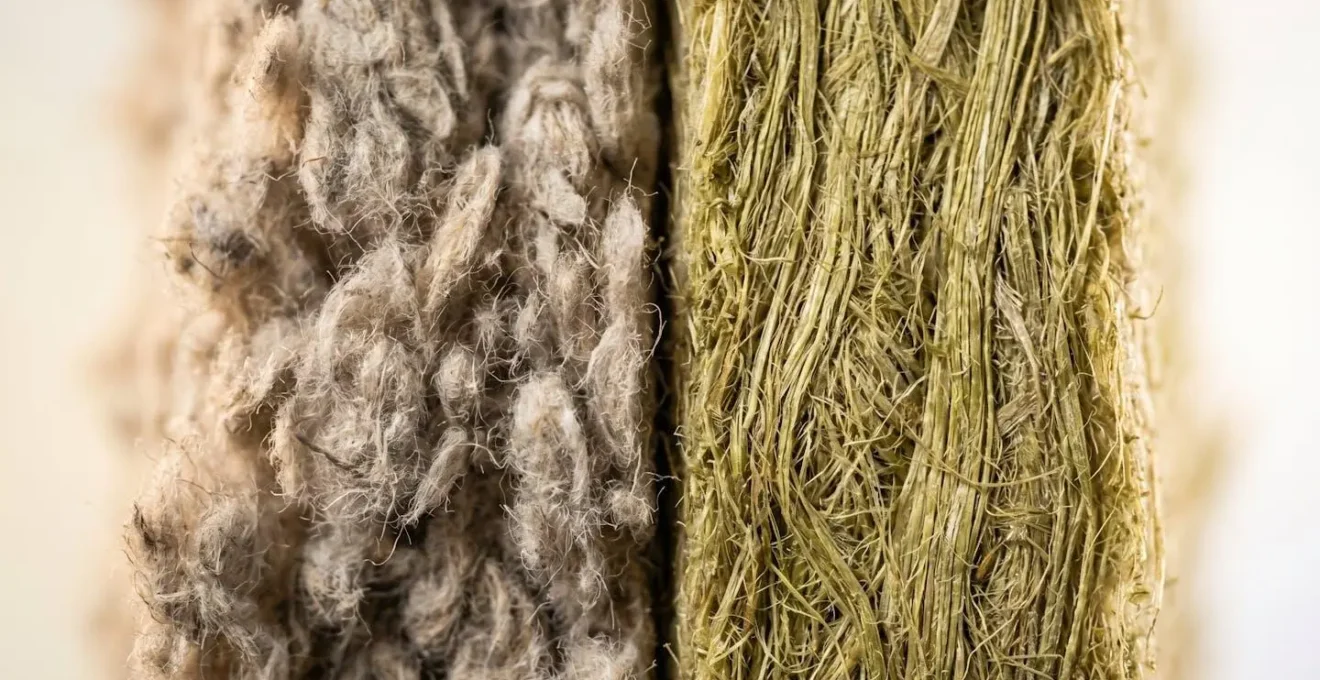 Comparaison visuelle des textures de la ouate de cellulose et de la laine de chanvre