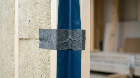 Gros plan sur une enveloppe de bâtiment passive avec des détails d'étanchéité à l'air et de membranes isolantes