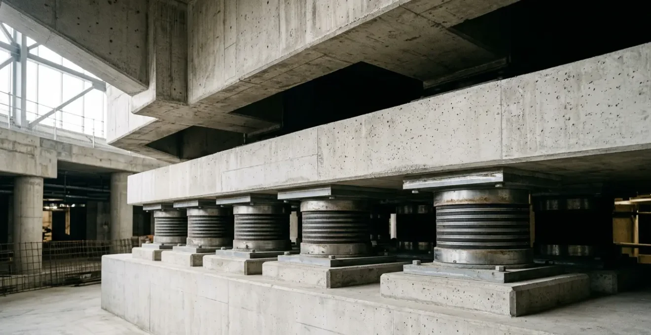 Installation d'isolateurs parasismiques sous fondation de bâtiment stratégique