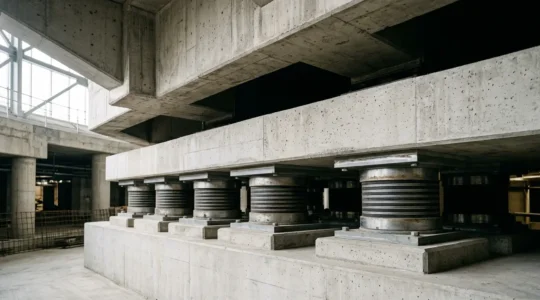 Installation d'isolateurs parasismiques sous fondation de bâtiment stratégique