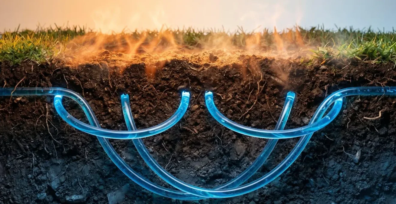 Schéma conceptuel du geocooling passif avec circulation de fluide dans le sol
