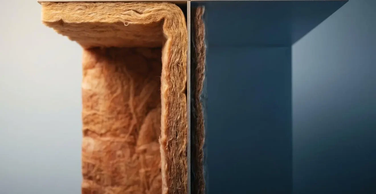 Coupe architecturale montrant la jonction entre isolation de façade et toiture avec continuité de l'enveloppe isolante