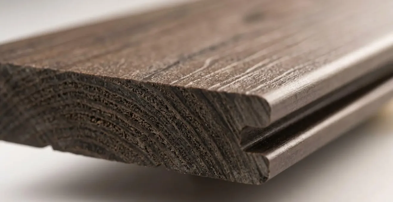 Vue macro détaillée de la structure coextrudée d'une lame composite montrant la couche protectrice polymère