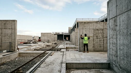 Inspection professionnelle d'un chantier de gros œuvre lors de la réception des travaux
