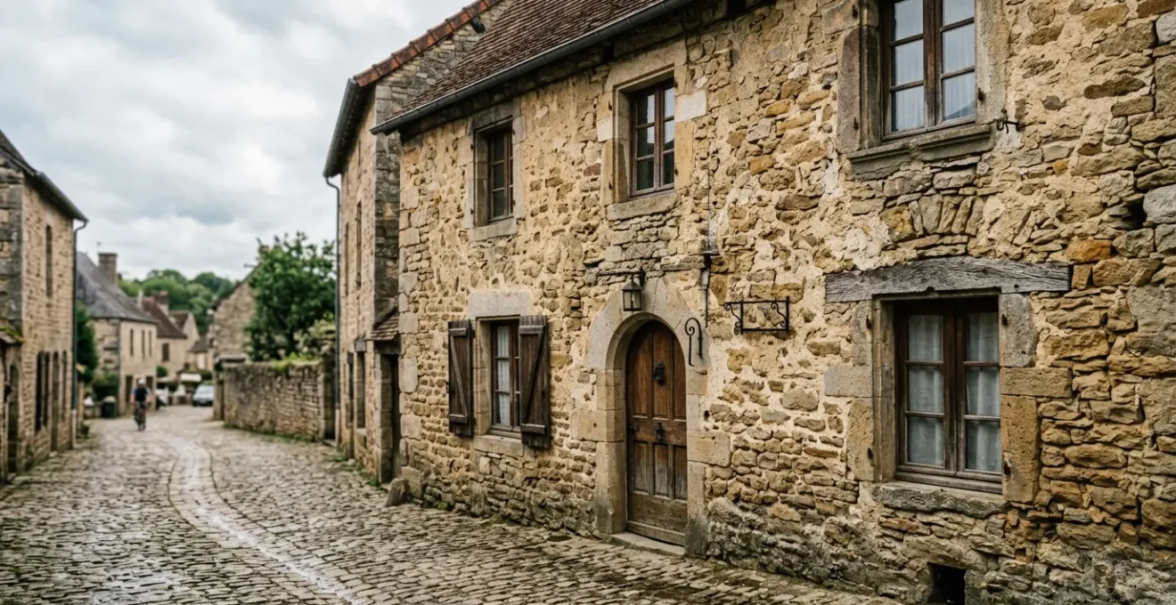 Façade d'une bâtisse ancienne en pierre moellons avec intervention de renforcement parasismique discrète