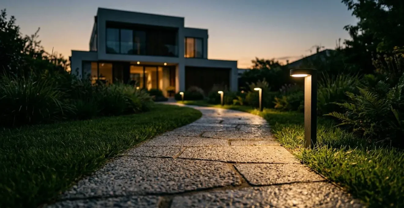 Installation professionnelle d'éclairage LED enterré le long d'une allée de jardin avec système d'étanchéité IP68