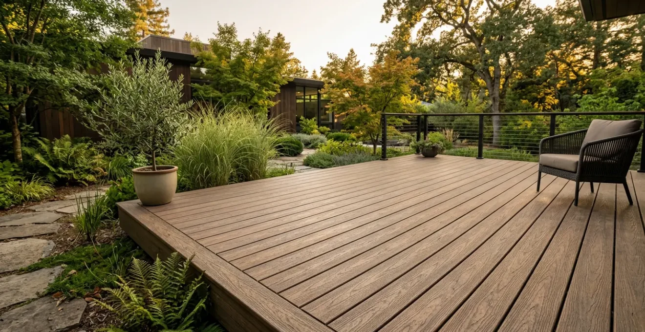 Platelage extérieur en bois composite de haute qualité résistant aux intempéries et à la décoloration après plusieurs hivers