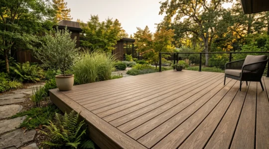 Platelage extérieur en bois composite de haute qualité résistant aux intempéries et à la décoloration après plusieurs hivers